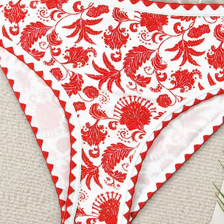 Damen Bandeau-Bikini-Set mit farbenfrohem floralen Muster und elastischem Gürtel Drune