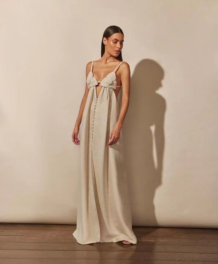 Drune | Maxikleid mit V-Ausschnitt und Hohem Blumen-Schlitz