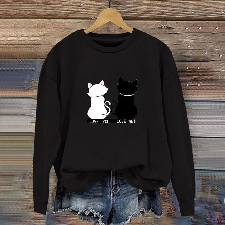 Damen Sweatshirt mit verspieltem Katzenmotiv und humorvollem Aufdruck Drune
