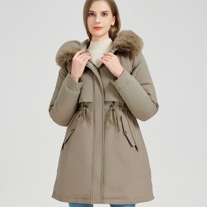 Damen isolierter Funktionsparka mit abnehmbarem Kunstfellkragen und Taillenzug Drune