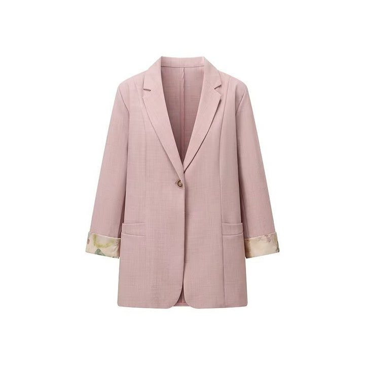 Damen elegante Blazerjacke mit floralem Innenfutter Drune