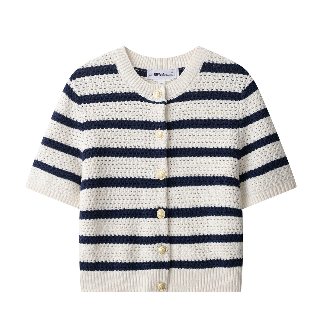 Damen Kurzarm-Strickjacke mit auffälligem Streifenmuster und zeitlosem Design Drune