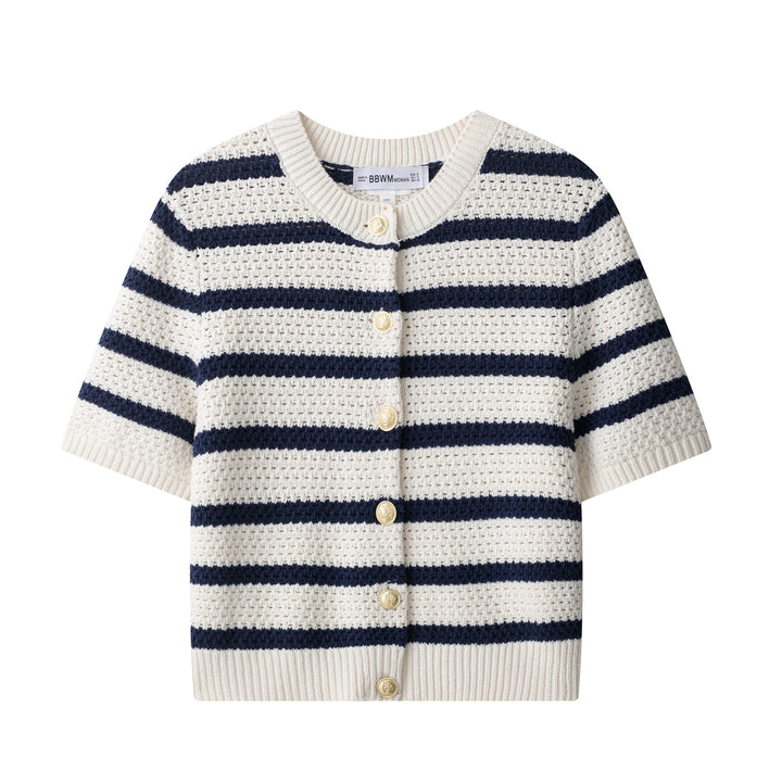 Damen Kurzarm-Strickjacke mit auffälligem Streifenmuster und zeitlosem Design Drune