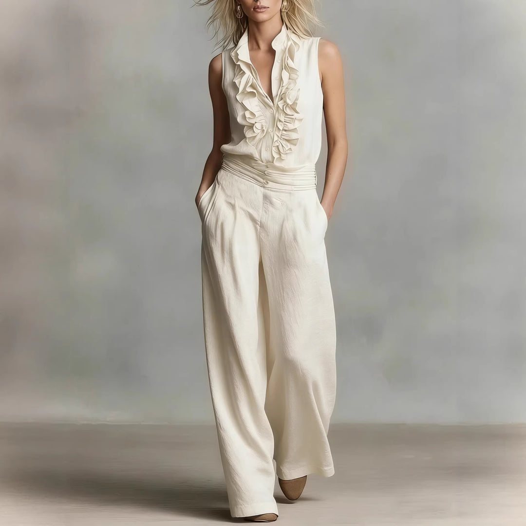 Damen Elegante Bluse mit Rüschendetails und klassischem Kragen Drune