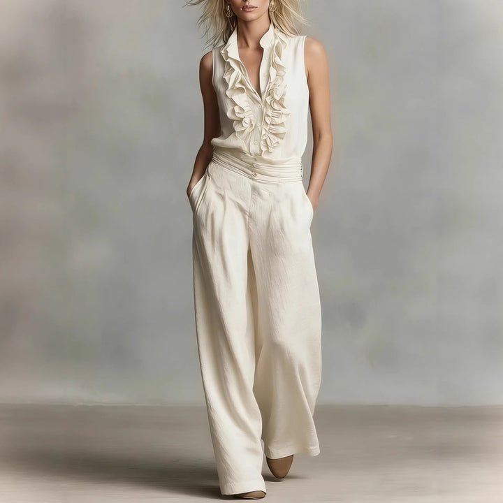 Damen Elegante Bluse mit Rüschendetails und klassischem Kragen Drune