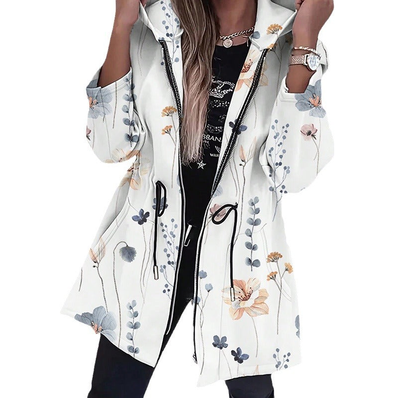 Damen Modische Parka mit floralen Akzenten und verstellbarem Bund Drune