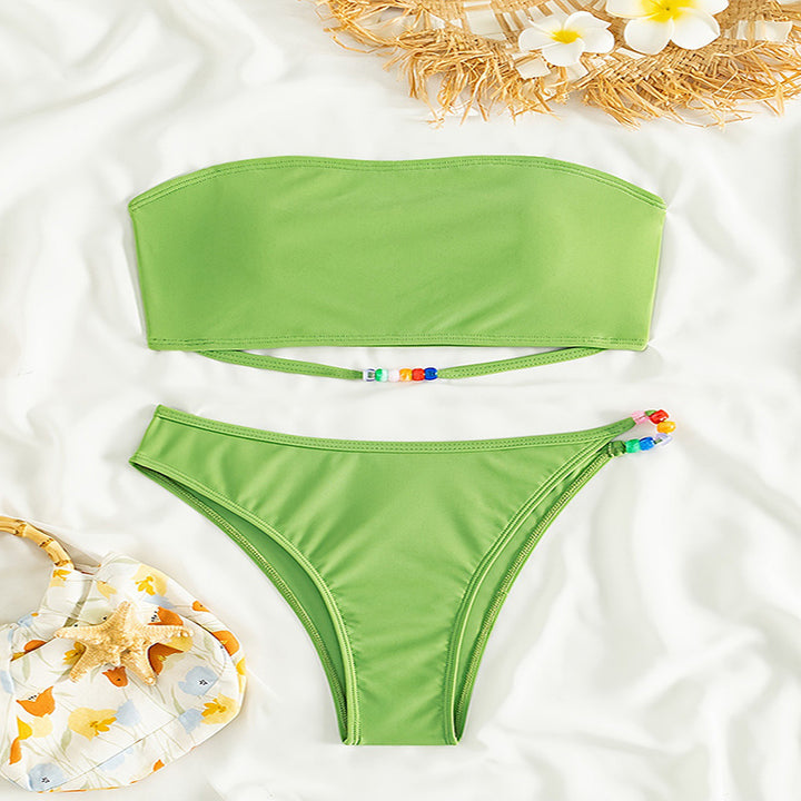 Damen Bandeau-Bikini mit verstellbarem Schnürsystem und bunten Akzenten Drune