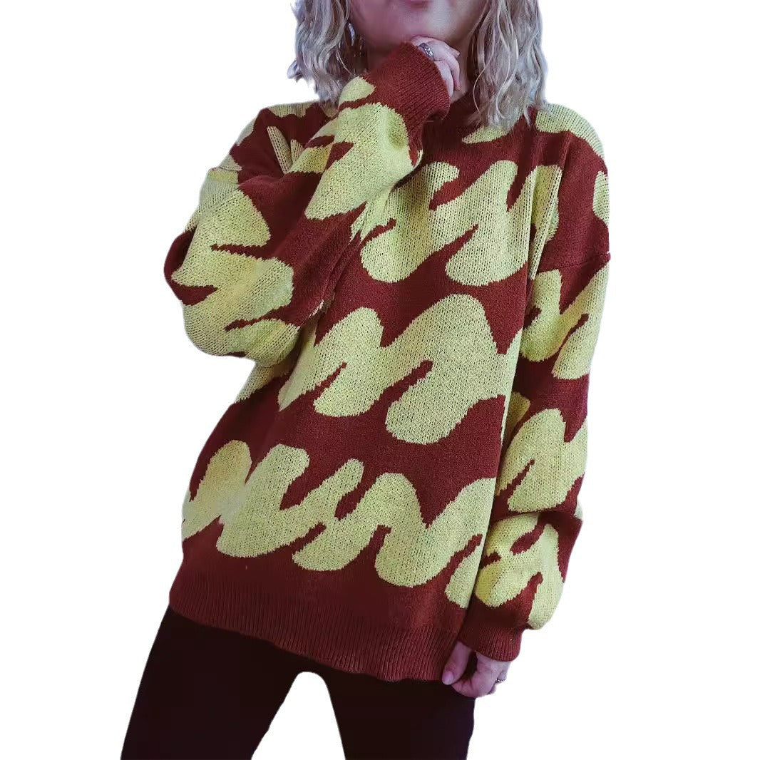 Damen Oversized Strickpullover mit auffälligem Muster Drune
