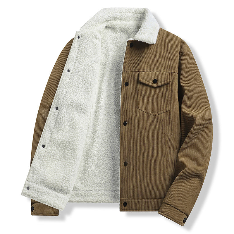 Herren Cordjacke im Trucker‑Stil mit Sherpa‑Futter und Pattentaschen Drune