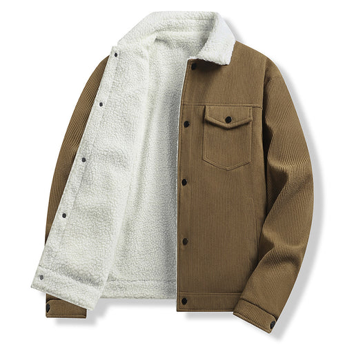 Herren Cordjacke im Trucker‑Stil mit Sherpa‑Futter und Pattentaschen Drune