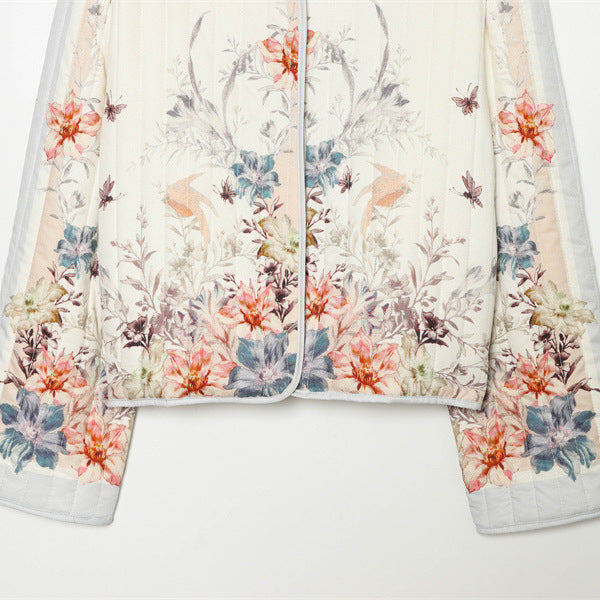 Damen nan gesteppte Blumen-Cardiganjacke mit Rundhals, leichter Wattierung und durchgehender Druckknopfleiste Drune