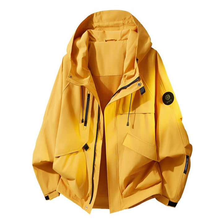 Herren Oversize Utility-Kapuzenjacke mit Multifunktions-Taschen, Zwei-Wege-Reißverschluss & verstellbarem Saum Drune