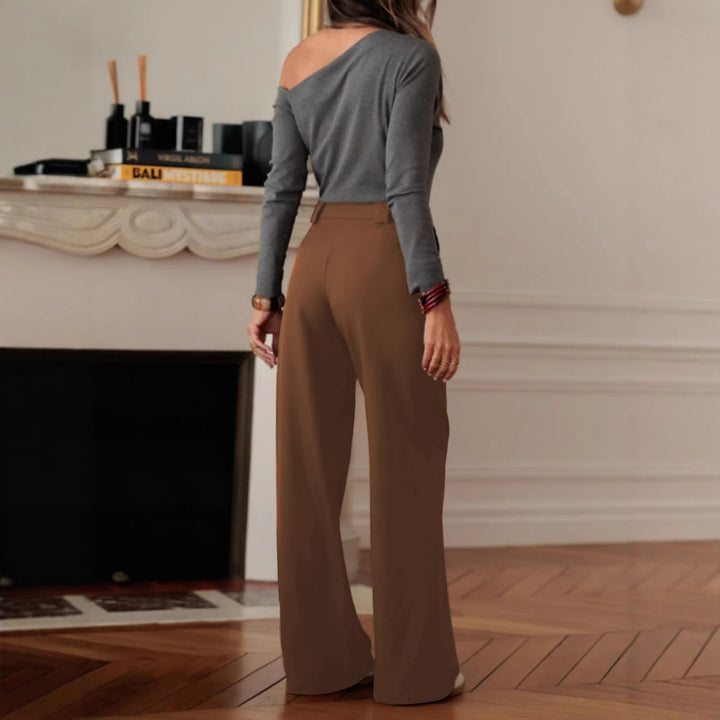 Damen Hochtaillierte Wide‑Leg Hose mit Bügelfalte und seitlichem Schlitz Drune