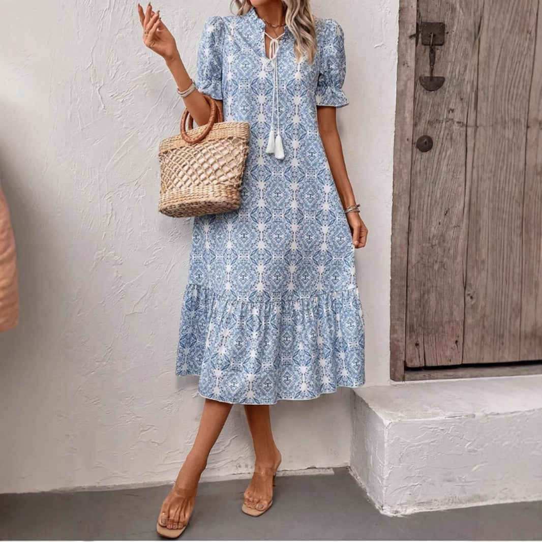 Damen Sommerliches Tunika-Kleid mit eleganten Schnüroptionen Drune