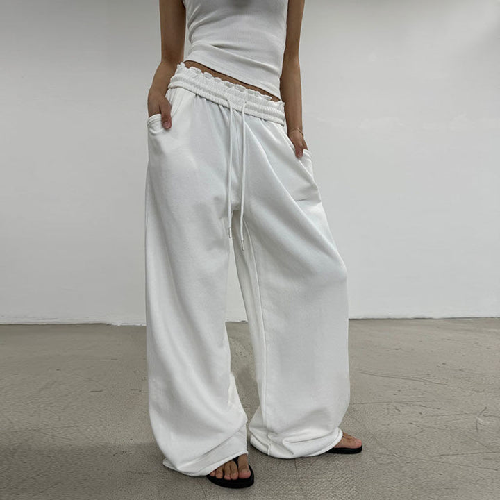 Damen nan weite High-Waist Loungehose mit gerafftem Bund und Kordelzug Drune