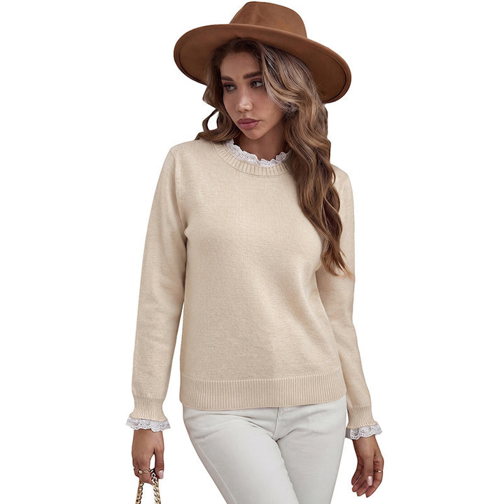 Damen Eleganter Pullover mit Spitzendetails Drune