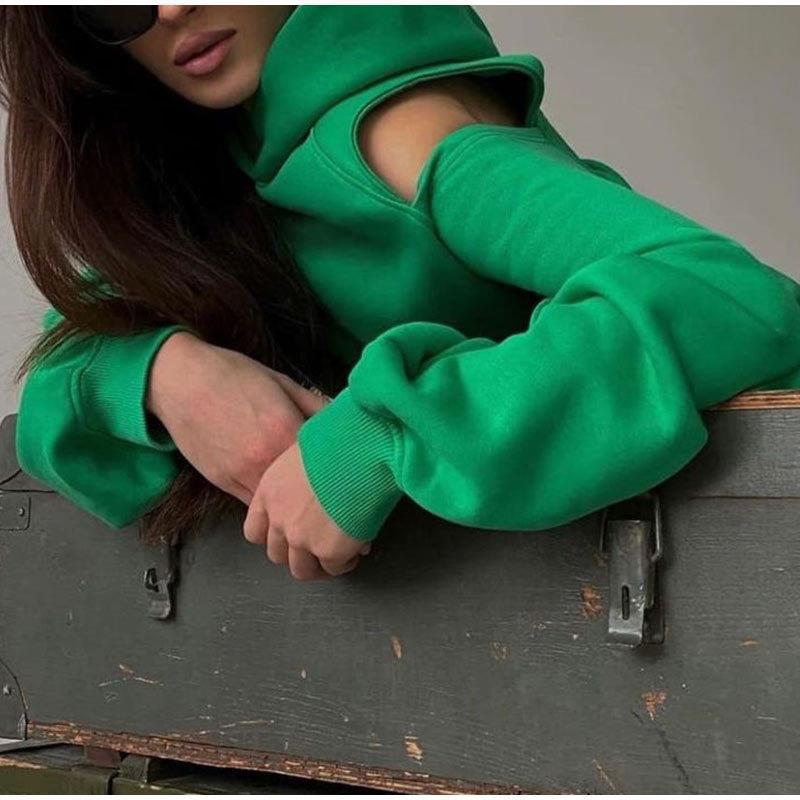Damen Modisches Hoodie-Oberteil mit offenen Schultern und lockerer Passform Drune