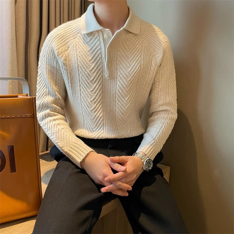 Herren Modischer Strickpullover mit strukturiertem V-Ausschnitt Drune
