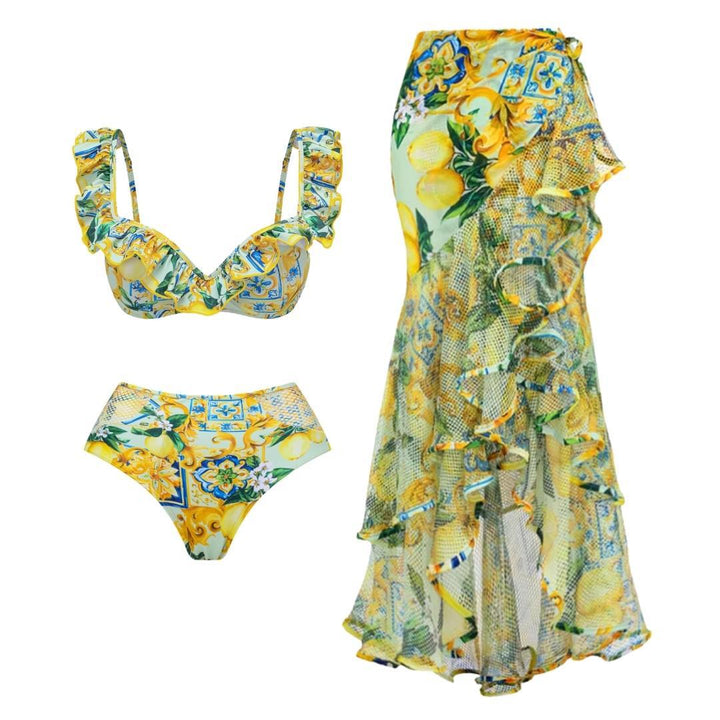 Damen Bikiniset mit elegantem Rüschendesign und maxi Rock Drune