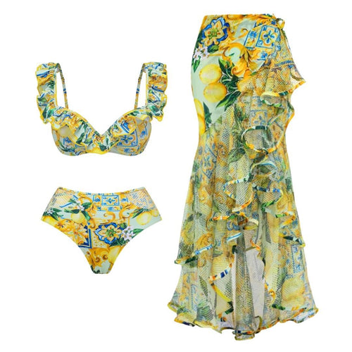Damen Bikiniset mit elegantem Rüschendesign und maxi Rock Drune