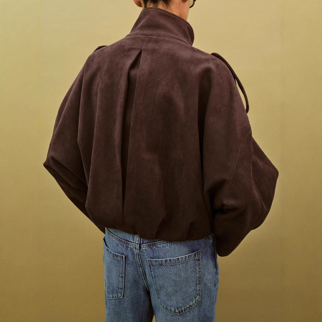 Damen Modische Wildlederjacke mit großen Taschen