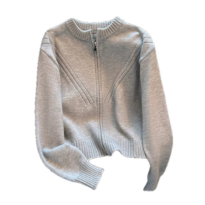 Damen sportlicher Strickpullover mit dekorativem Reißverschluss Drune