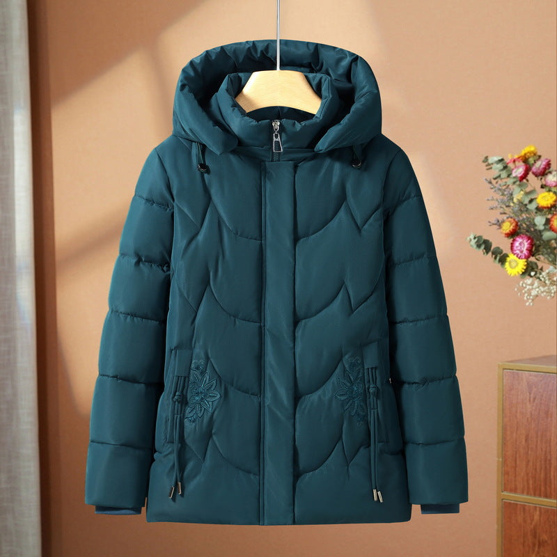 Damen nan gesteppte Thermo-Outdoorjacke mit ergonomischer Kapuze und floraler Taschenstickerei Drune
