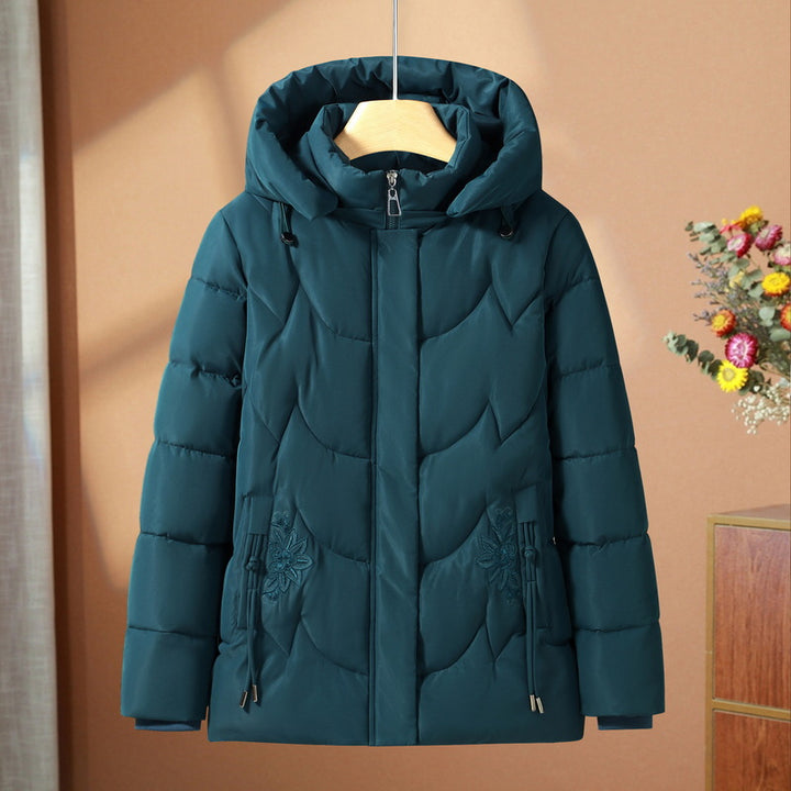 Damen nan gesteppte Thermo-Outdoorjacke mit ergonomischer Kapuze und floraler Taschenstickerei Drune