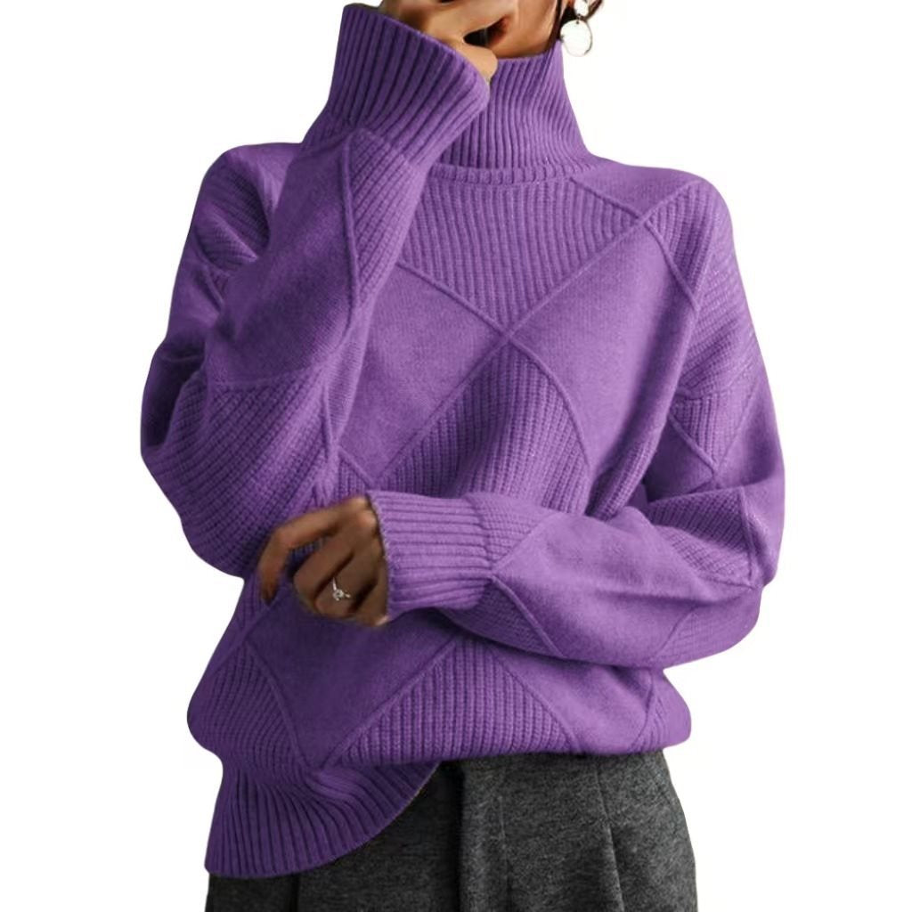 Damen kuscheliger Stehkragenpullover mit strukturiertem Strickmuster Drune