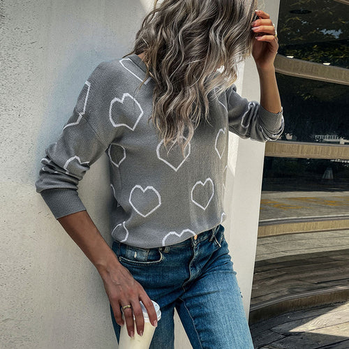 Damen Feinstrickpullover mit Herzmuster und legerer Passform Drune