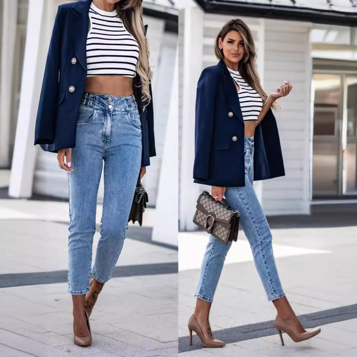 Damen Eleganter taillierter Blazer mit doppelter Knopfleiste und vielseitigem Schnitt Drune