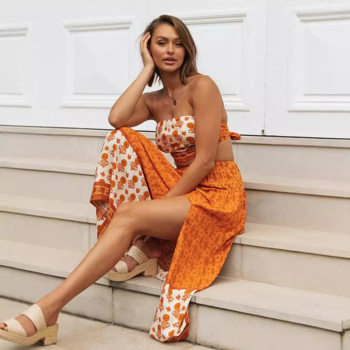 Damen Zweiteiliges Set mit Bandeau-Oberteil und fließendem maxirock Drune