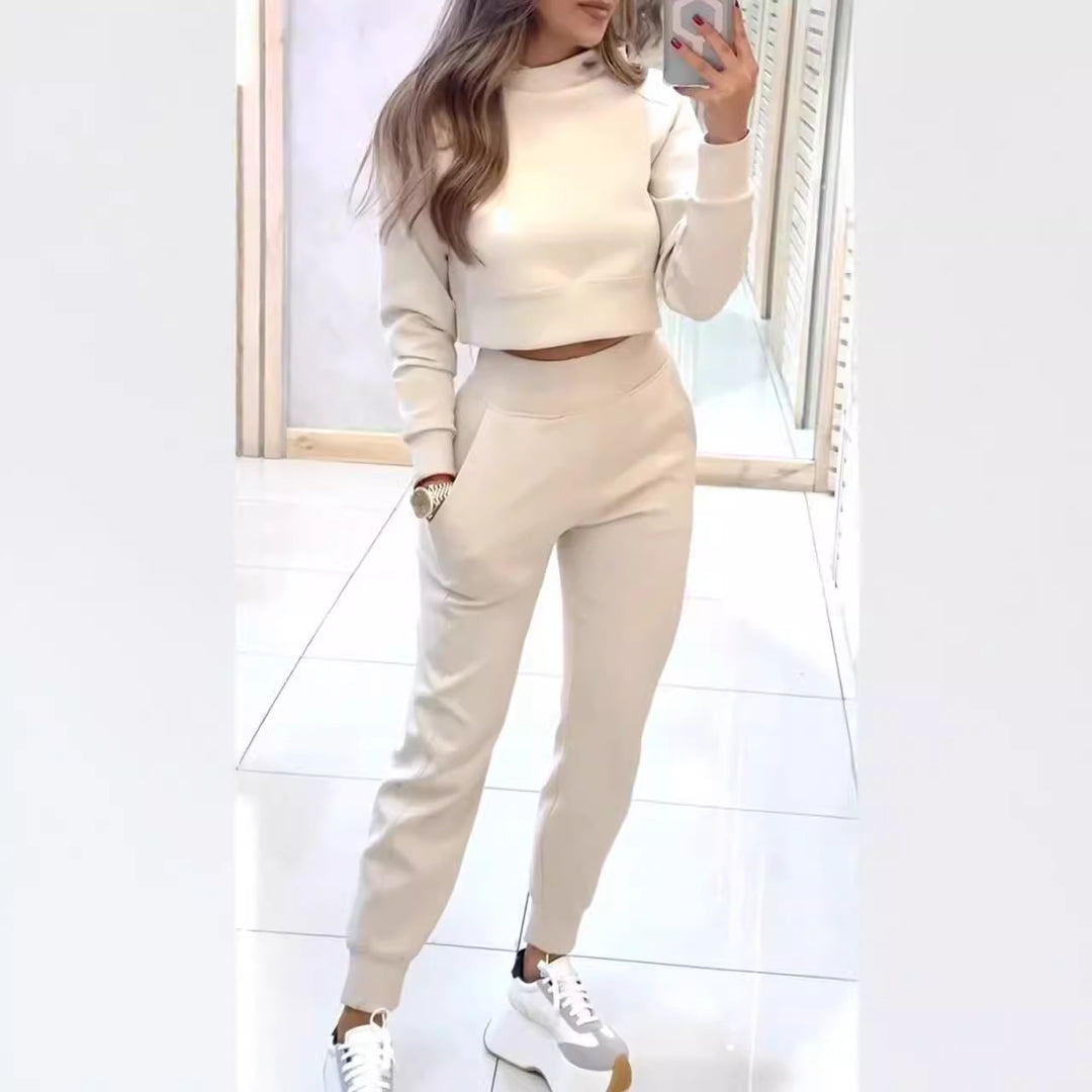 Damen Sweatpants-Set mit hohem Kragen und modischem cropped Oberteil Drune
