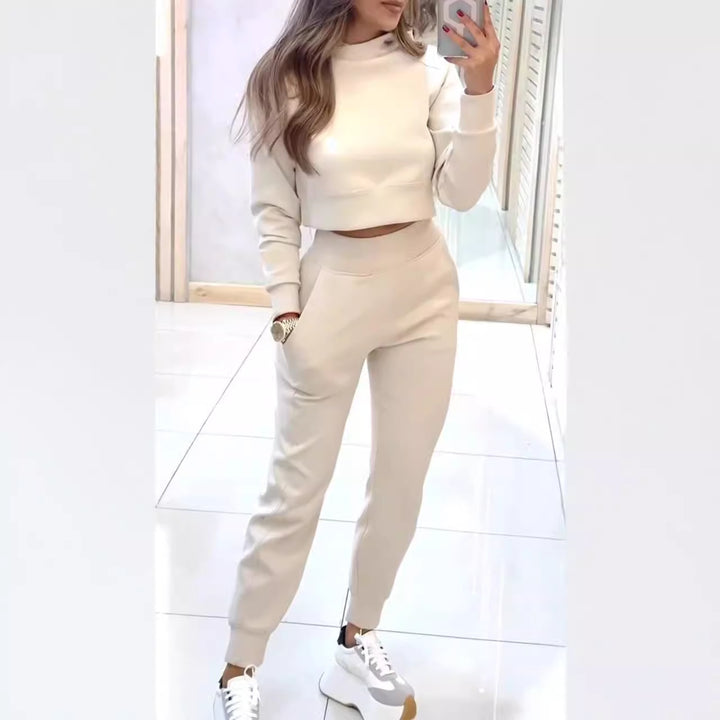 Damen Sweatpants-Set mit hohem Kragen und modischem cropped Oberteil Drune