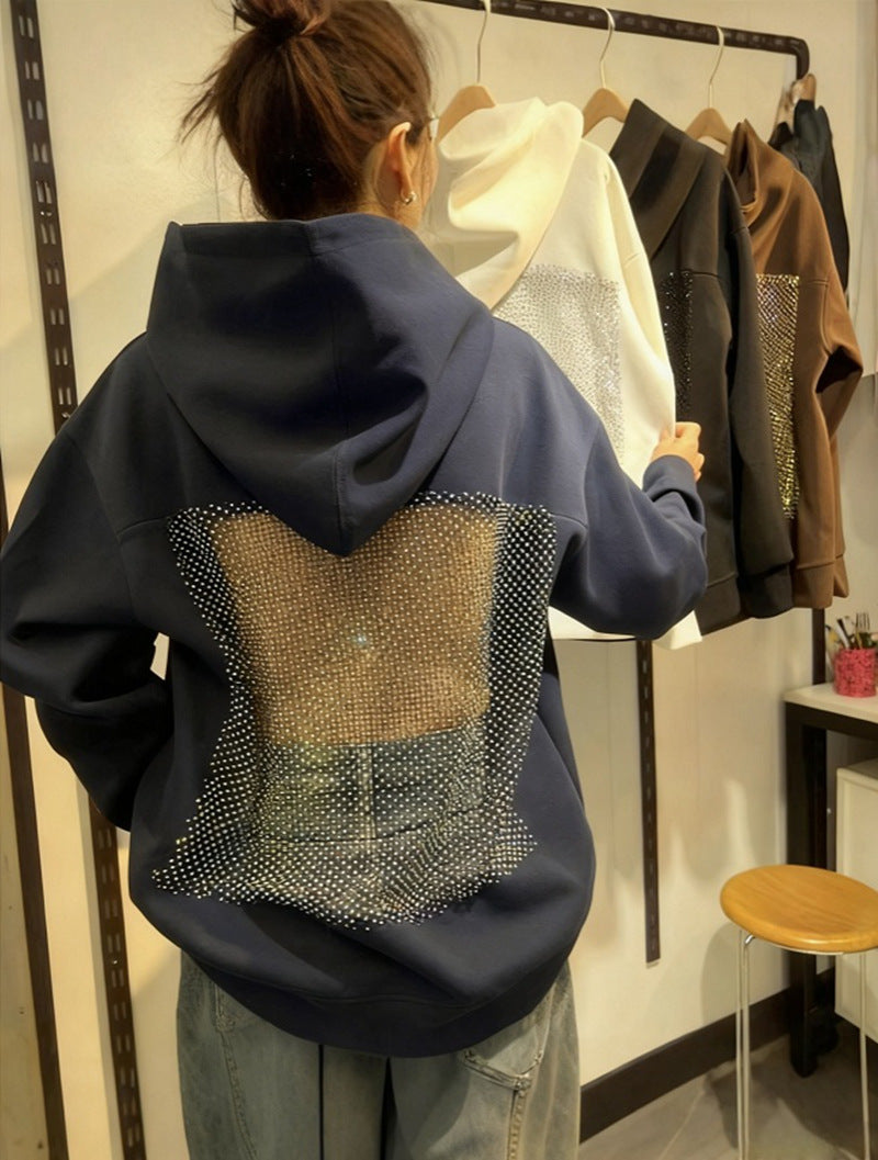 Damen Hoodie mit glitzerndem Mesh-Rückenapplikation Drune