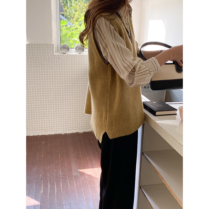 Damen Strickpullover Weste mit V-Ausschnitt Drune