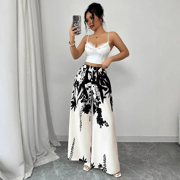 Damen Palazzo-Hose mit floralem Muster und elastischem Taillenbund Drune