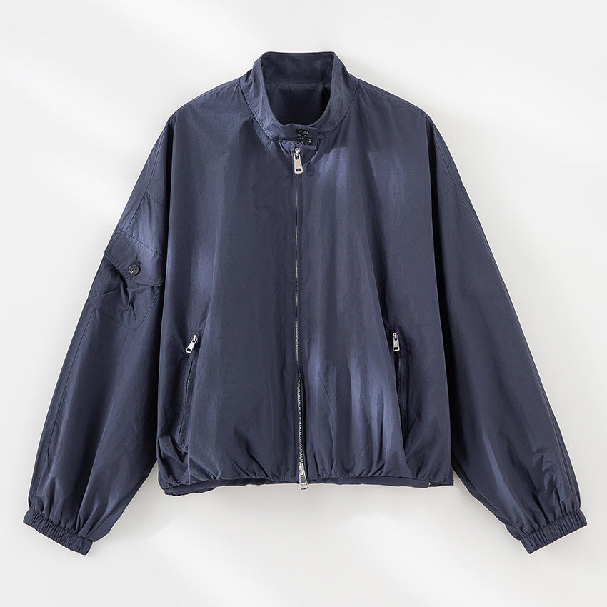 Damen Kurze technische Bomberjacke im Oversize‑Stil mit Ärmeltasche und Zwei‑Wege‑Reißverschluss Drune
