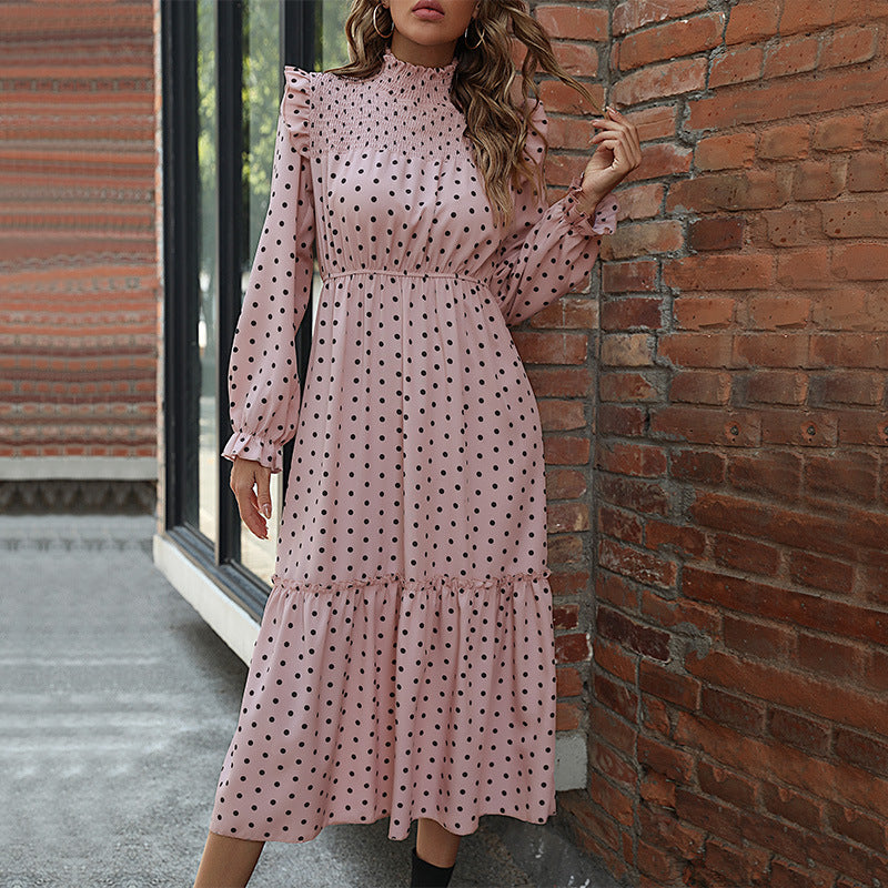 Damen Midikleid mit Smokkragen, Rüschen‑Details, Taillen‑Gummizug und Stufenrock Drune
