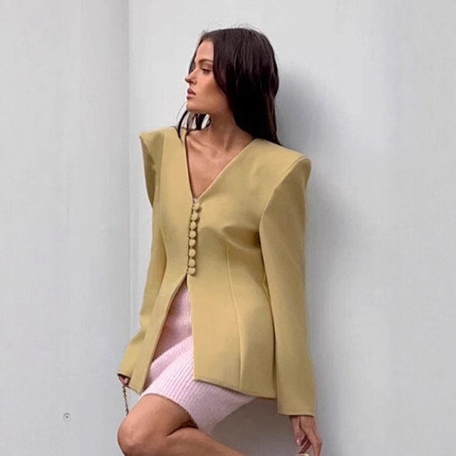 Damen Modischer Blazer mit asymmetrischem Schnitt und dekorativen Knöpfen Drune