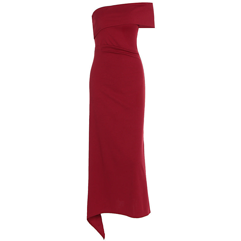 Damen Elegantes Maxikleid mit asymmetrischem Ausschnitt und raffiniertem Träger Drune