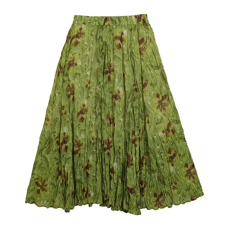 Damen nan fein gefalteter Midirock mit Vintage Blumenprint und elastischem Taillenbund Drune