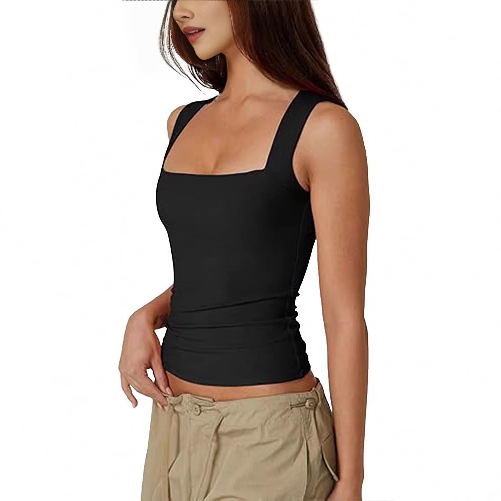Damen eng anliegendes Tanktop mit quadratischem Ausschnitt und atmungsaktiver Struktur Drune