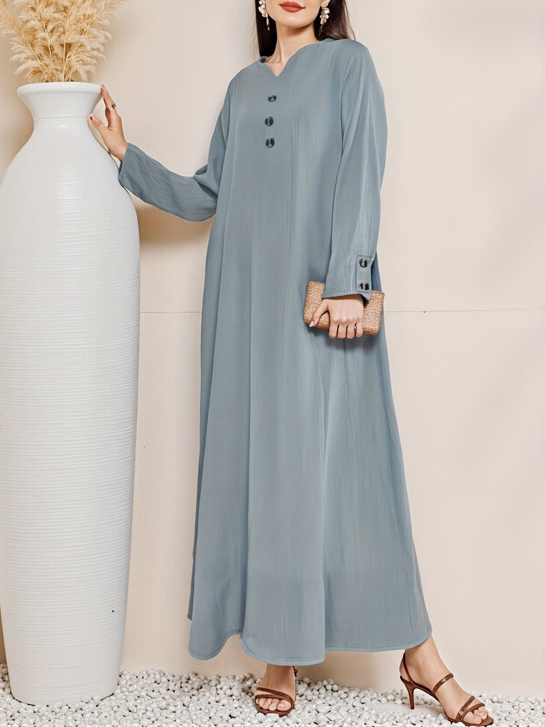 Damen Maxikleid mit eleganter Knopfleiste Drune