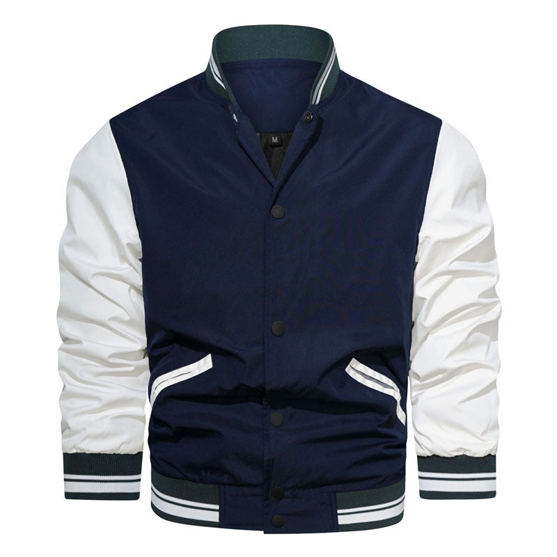 Herren College-Bomberjacke im Varsity-Stil mit Kontrastärmeln, Druckknopf‑Front und gerippten Bündchen Drune