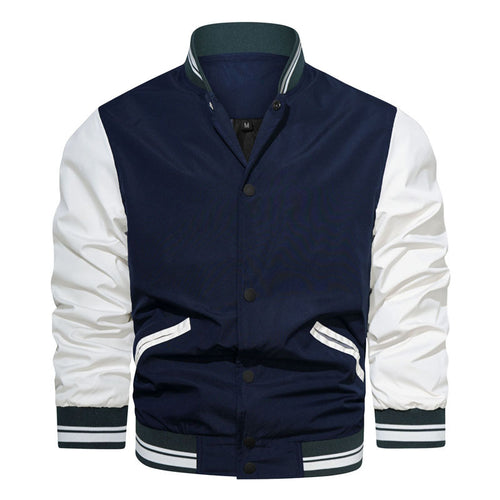 Herren College-Bomberjacke im Varsity-Stil mit Kontrastärmeln, Druckknopf‑Front und gerippten Bündchen Drune