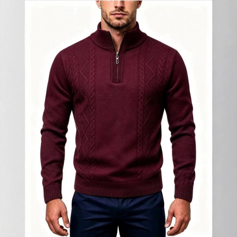 Herren Strukturierter Halbzip-Pullover mit Stehkragen und Zopfmuster-Details Drune