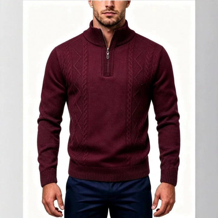 Herren Strukturierter Halbzip-Pullover mit Stehkragen und Zopfmuster-Details Drune