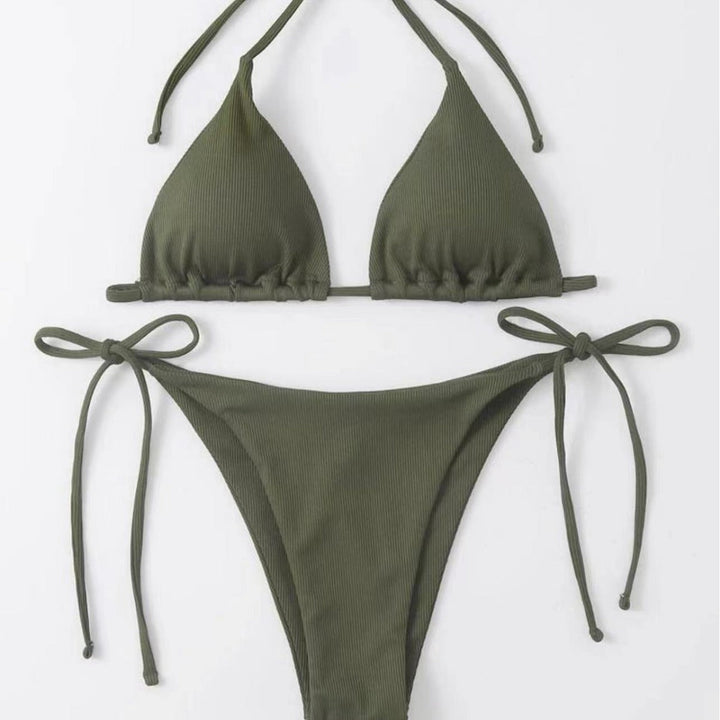 Damen Triangel-Bikini mit verstellbaren Bindebändern und feinem Rippendesign Drune