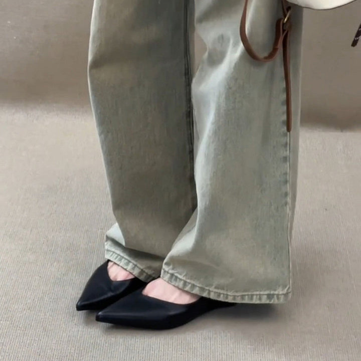 Damen elegante Slipper mit spitzem Zehenbereich und hochwertiger Lederoptik Drune